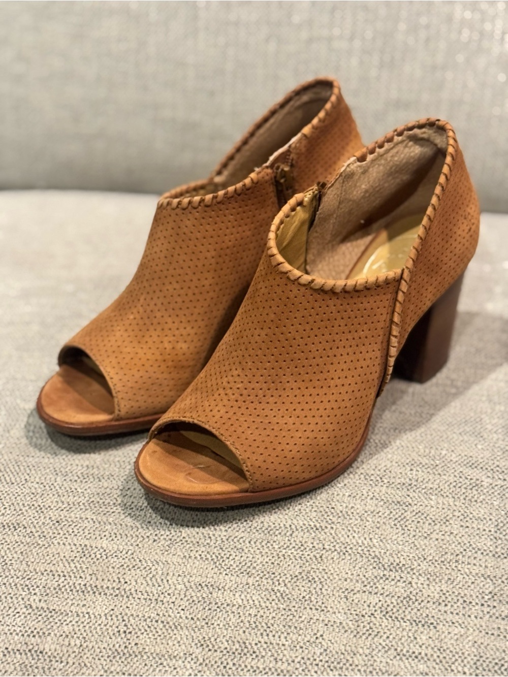 Jack Rogers Women’s Open-Toe Suede Block Heel Booties - Tan Size 7.5